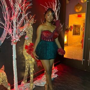 Elegant Red and Green Strapless Dress